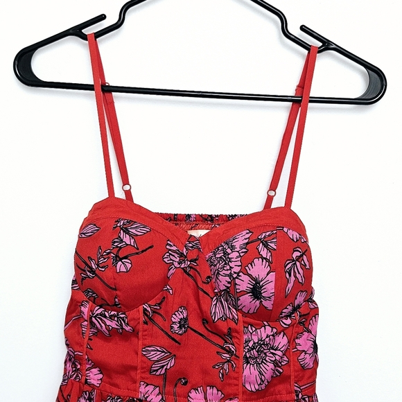 Band Of The Free Sz M Floral Red and Pink Smocked Pocker Strap Flowy Sundress - Picture 2 of 11